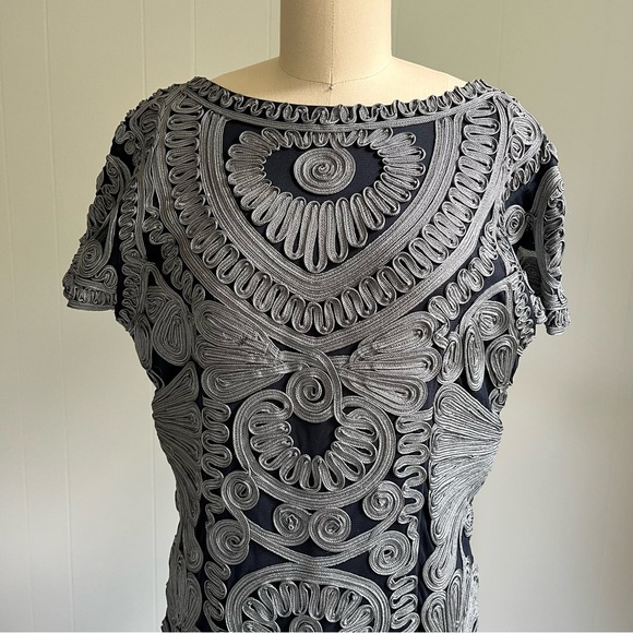 JS Collections Short Sleeve Mesh Cocktail Dress Size 12 Soutache Sheer Cocktail - Picture 2 of 15